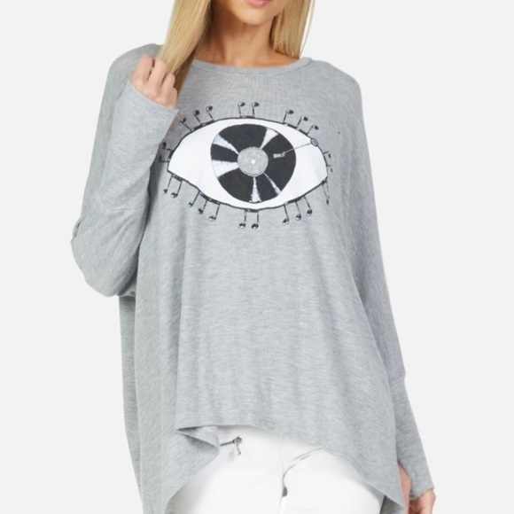 Lauren Moshi Record Eye Oversized Gray Sweatshirt Size XS Boyfriend Casual - Picture 2 of 7